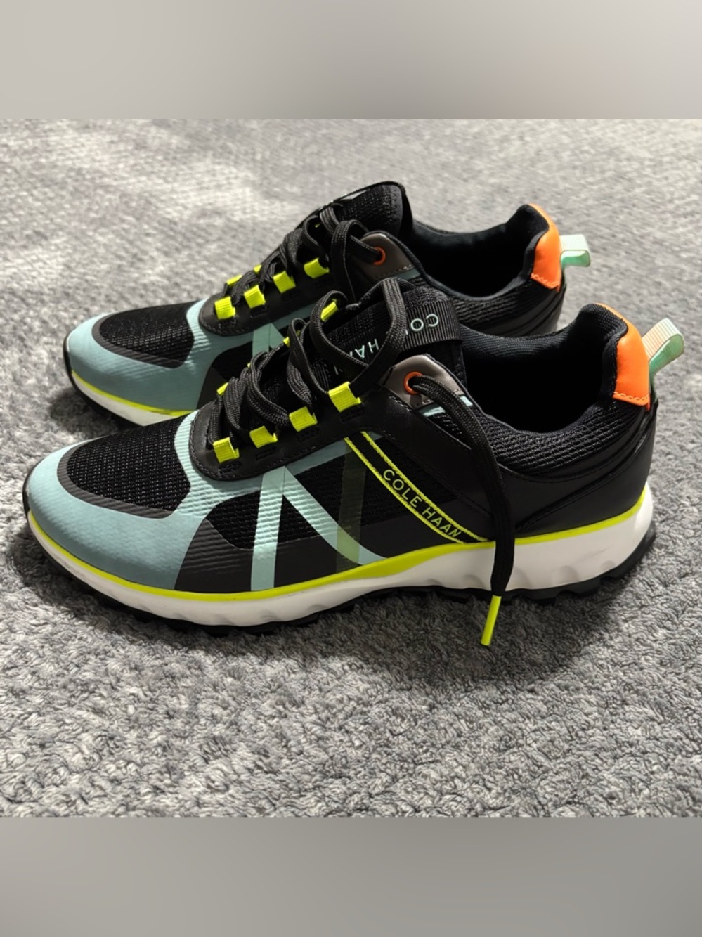 Cole Haan women’s All-Terrain Black, Mint Green & Neon Yellow Athletic Sneakers
